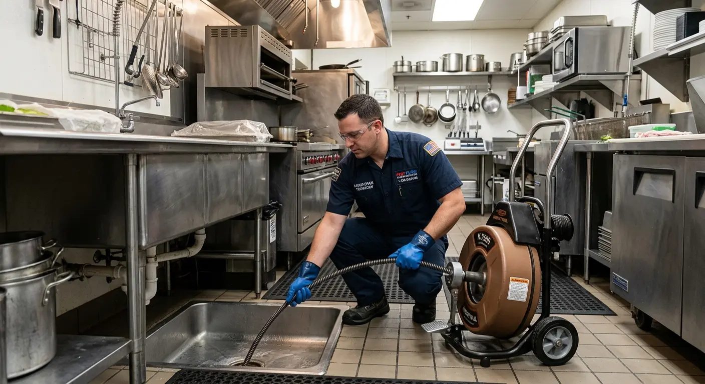 Commercial drain cleaning service in a restaurant kitchen in Walla Walla